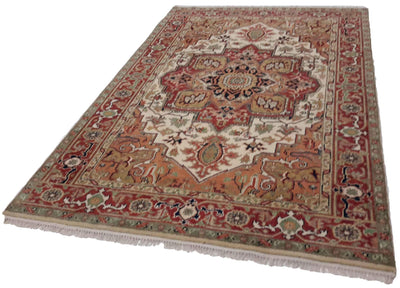 Canvello Hand Made Transitional Medallion Indo Serapi Rug - 6'0'' X 9'2'' - Canvello