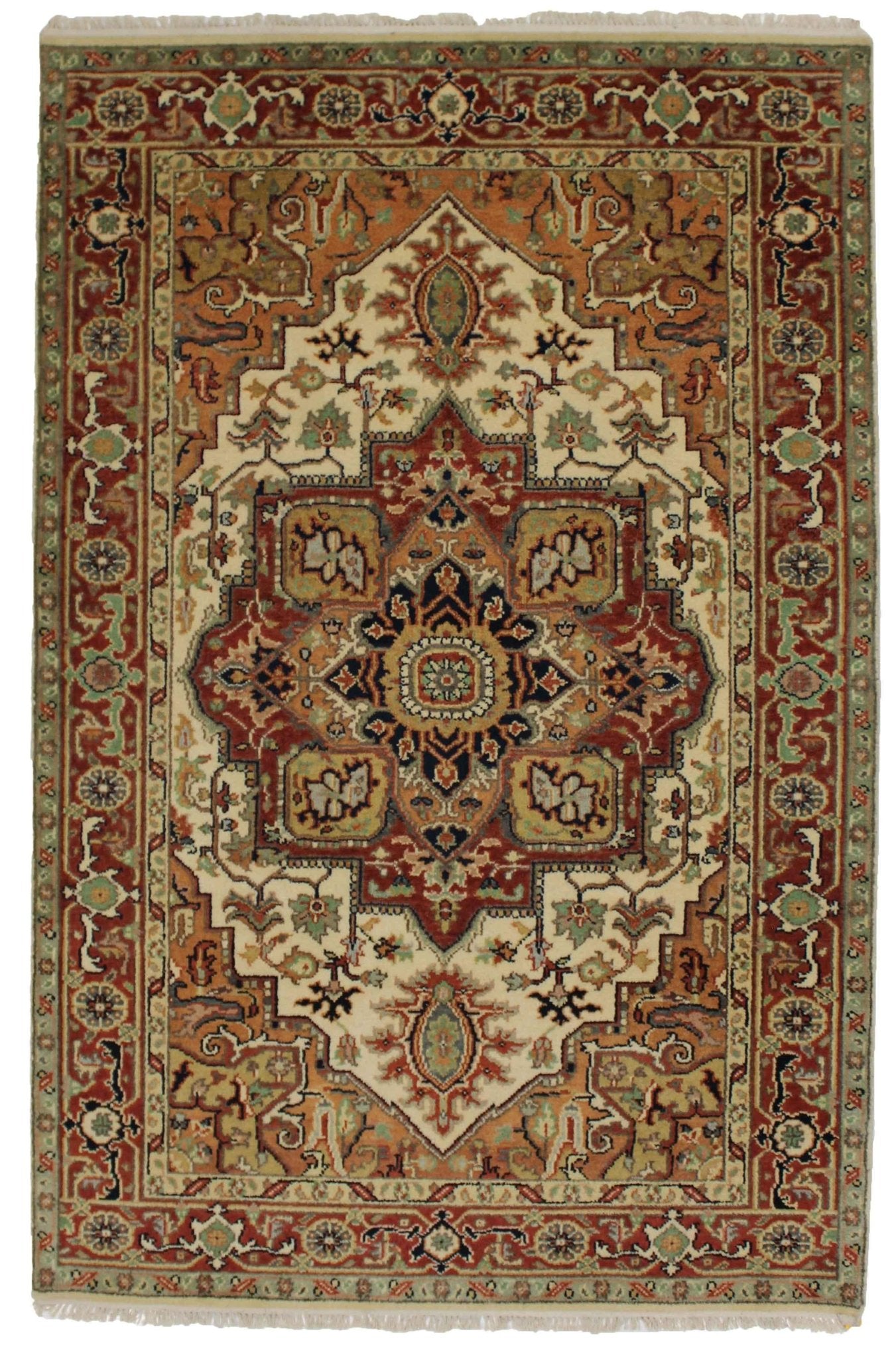 Canvello Hand Made Transitional Medallion Indo Serapi Rug - 6'0'' X 9'2'' - Canvello