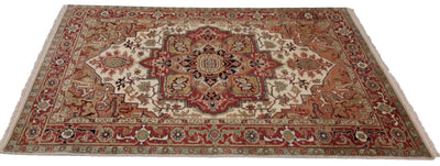 Canvello Hand Made Transitional Medallion Indo Serapi Rug - 6'0'' X 9'2'' - Canvello