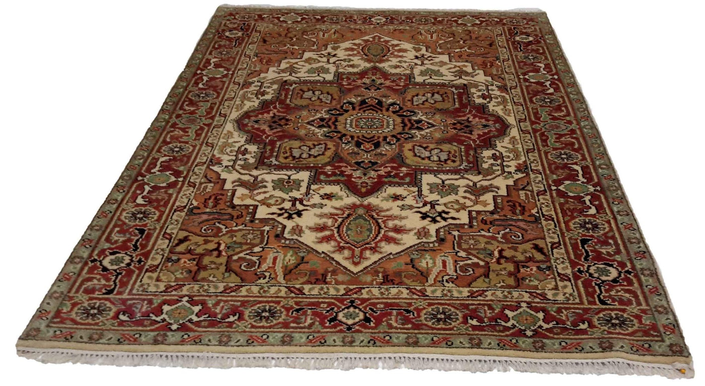 Canvello Hand Made Transitional Medallion Indo Serapi Rug - 6'0'' X 9'2'' - Canvello