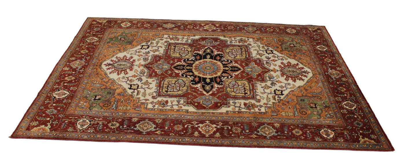 Canvello Hand Made Transitional Medallion Indo Serapi Rug - 8'10'' X 11'9'' - Canvello