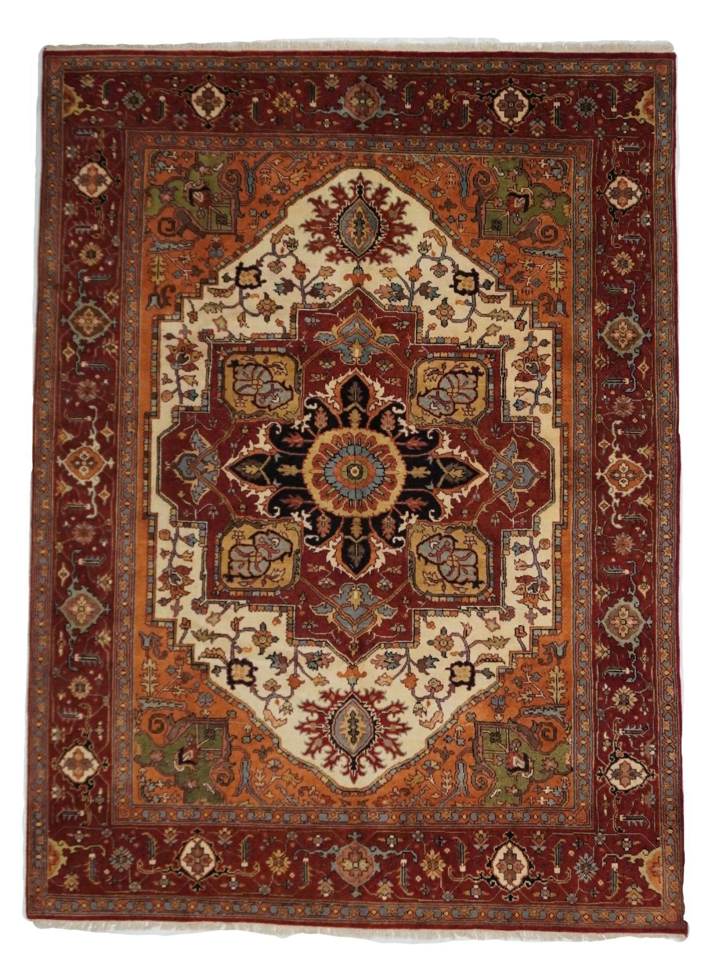 Canvello Hand Made Transitional Medallion Indo Serapi Rug - 8'10'' X 11'9'' - Canvello