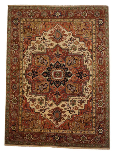 Canvello Hand Made Transitional Medallion Indo Serapi Rug - 8'10'' X 12'0'' - Canvello