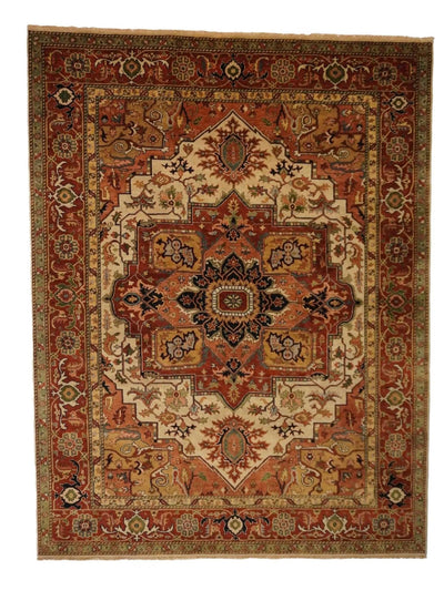 Canvello Hand Made Transitional Medallion Indo Serapi Rug - 8'11'' X 11'9'' - Canvello