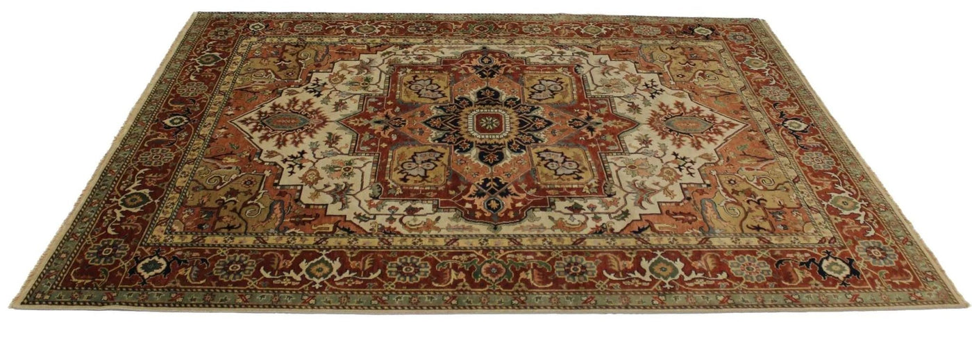 Canvello Hand Made Transitional Medallion Indo Serapi Rug - 8'11'' X 11'9'' - Canvello