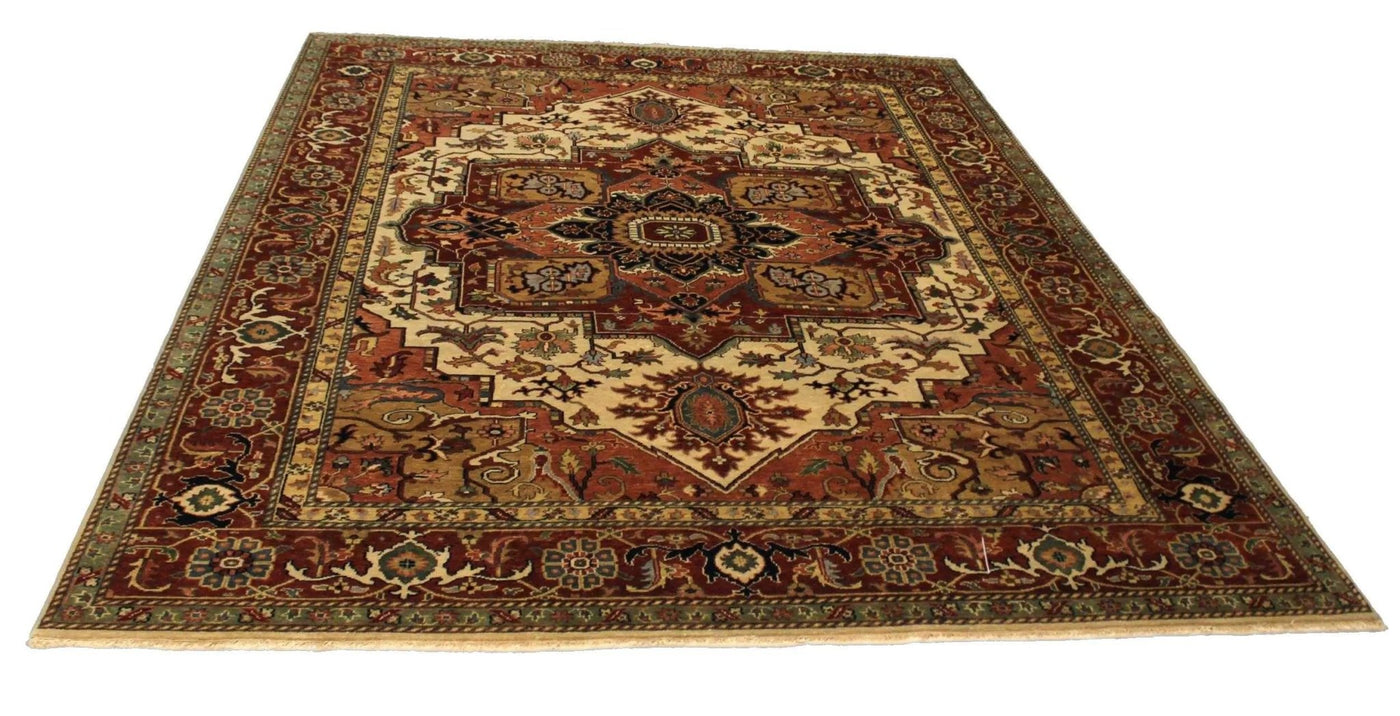 Canvello Hand Made Transitional Medallion Indo Serapi Rug - 8'11'' X 11'9'' - Canvello