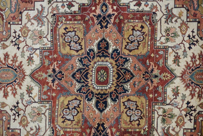 Canvello Hand Made Transitional Medallion Indo Serapi Rug - 8'11'' X 11'9'' - Canvello