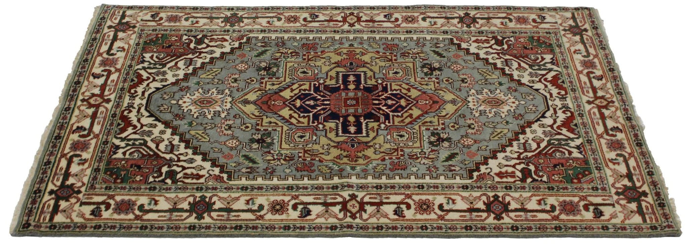 Canvello Hand Made Transitional Medallion Indo Tabriz Rug - 6'1'' X 9'1'' - Canvello