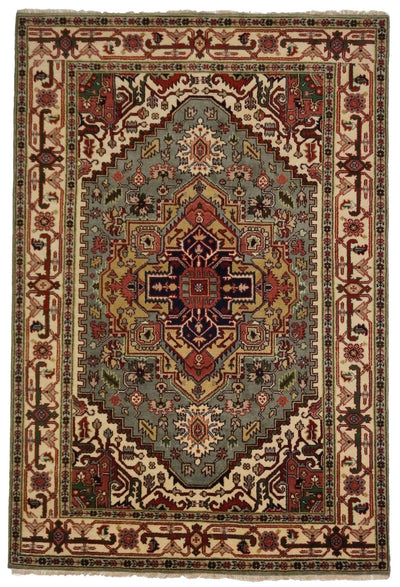 Canvello Hand Made Transitional Medallion Indo Tabriz Rug - 6'1'' X 9'1'' - Canvello