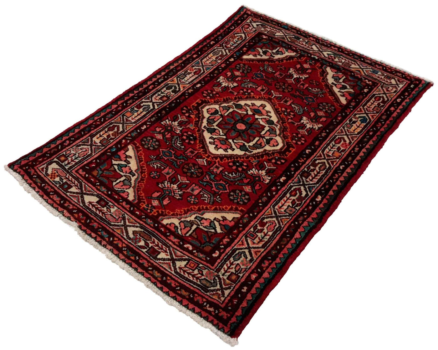 Canvello Hand Made Transitional Medallion Silkroad Hamadan Rug - 3'4'' X 4'11'' - Canvello