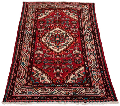 Canvello Hand Made Transitional Medallion Silkroad Hamadan Rug - 3'4'' X 4'11'' - Canvello