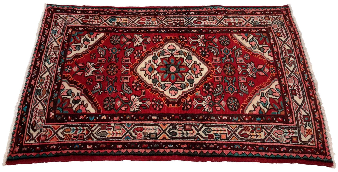 Canvello Hand Made Transitional Medallion Silkroad Hamadan Rug - 3'4'' X 4'11'' - Canvello