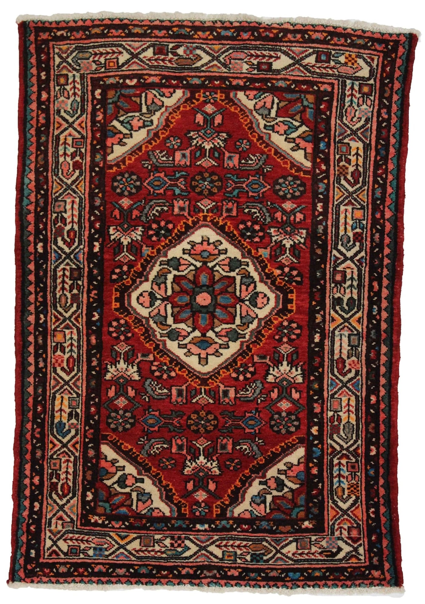 Canvello Hand Made Transitional Medallion Silkroad Hamadan Rug - 3'4'' X 4'11'' - Canvello