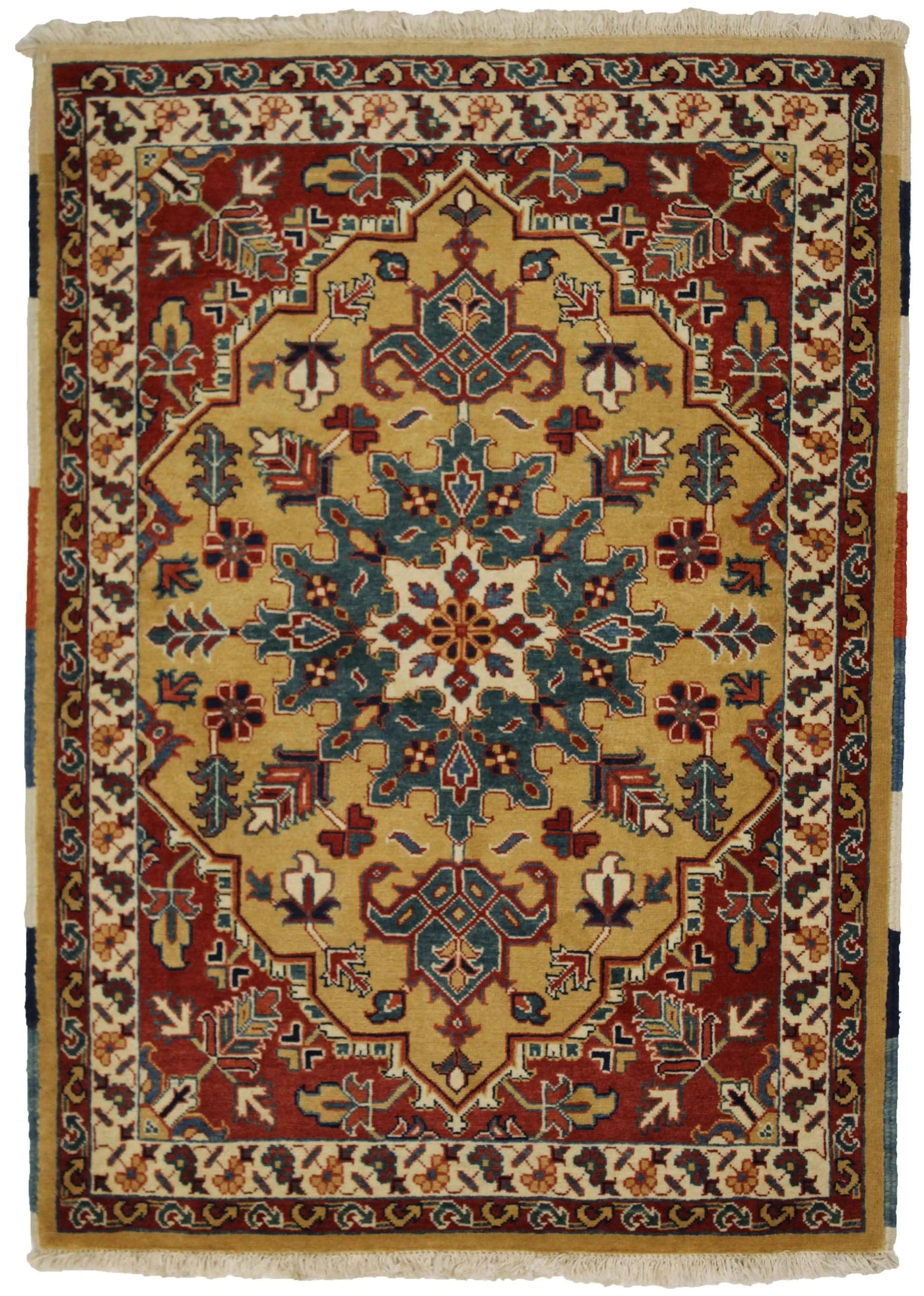Canvello Hand Made Transitional Medallion Persian Heriz Rug - 3'8'' X 5'0''