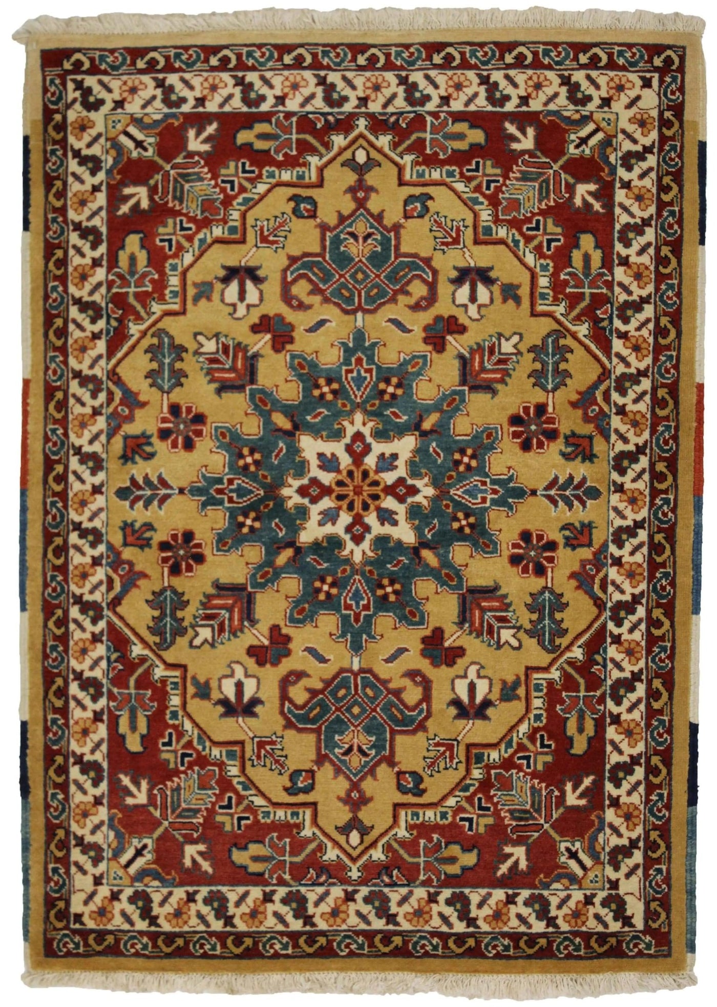 Canvello Hand Made Transitional Medallion Silkroad Heriz Rug - 3'8'' X 5'0'' - Canvello