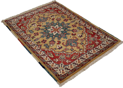 Canvello Hand Made Transitional Medallion Silkroad Heriz Rug - 3'8'' X 5'0'' - Canvello