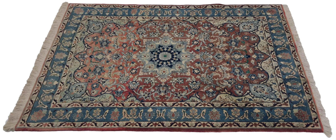 Canvello Hand Made Transitional Medallion Silkroad Isfahan Rug - 3'5'' X 4'10'' - Canvello