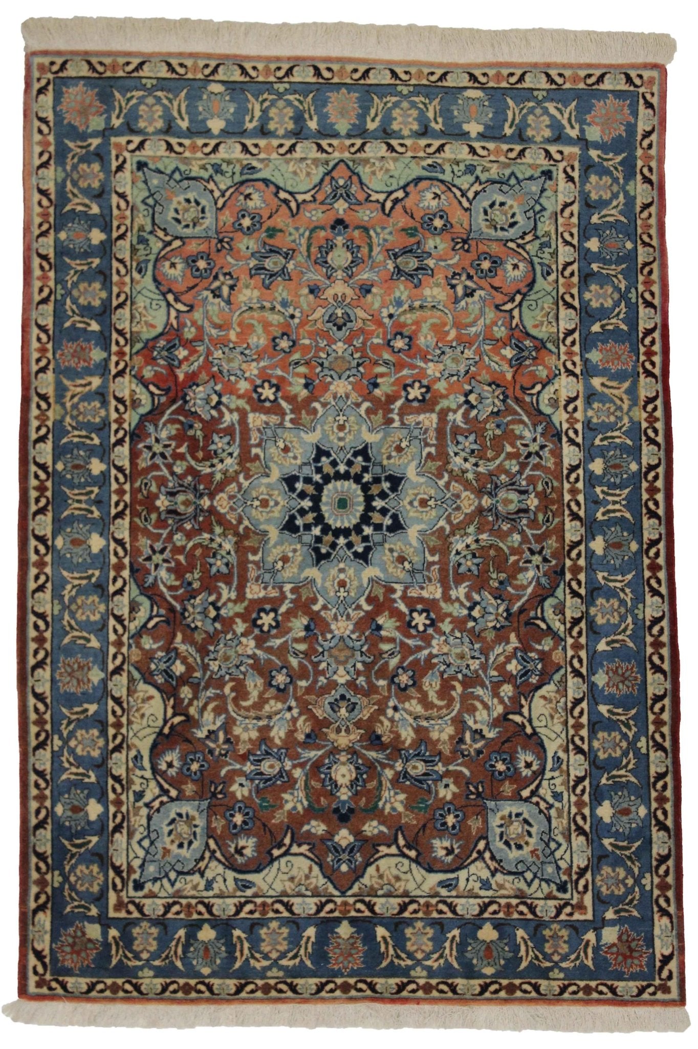 Canvello Hand Made Transitional Medallion Silkroad Isfahan Rug - 3'5'' X 4'10'' - Canvello