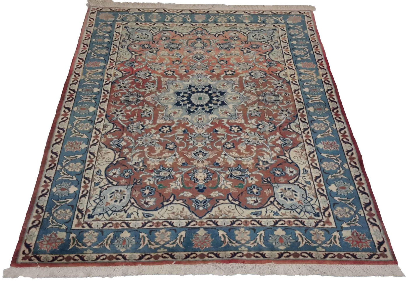 Canvello Hand Made Transitional Medallion Silkroad Isfahan Rug - 3'5'' X 4'10'' - Canvello