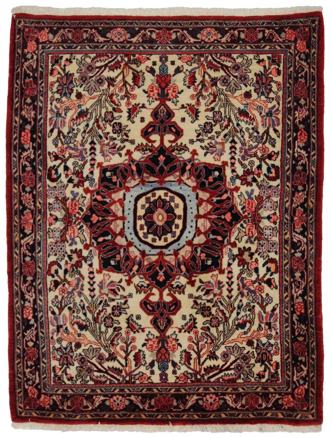 Canvello Hand Made Transitional Medallion Silkroad Nain 4 Line Rug - 3'6'' X 4'7'' - Canvello