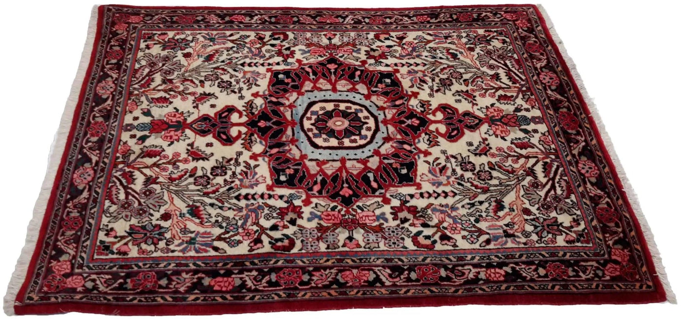 Canvello Hand Made Transitional Medallion Silkroad Nain 4 Line Rug - 3'6'' X 4'7'' - Canvello