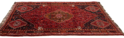 Canvello Hand Made Transitional Medallion Silkroad Shiraz Rug - 5'1'' X 8'0'' - Canvello