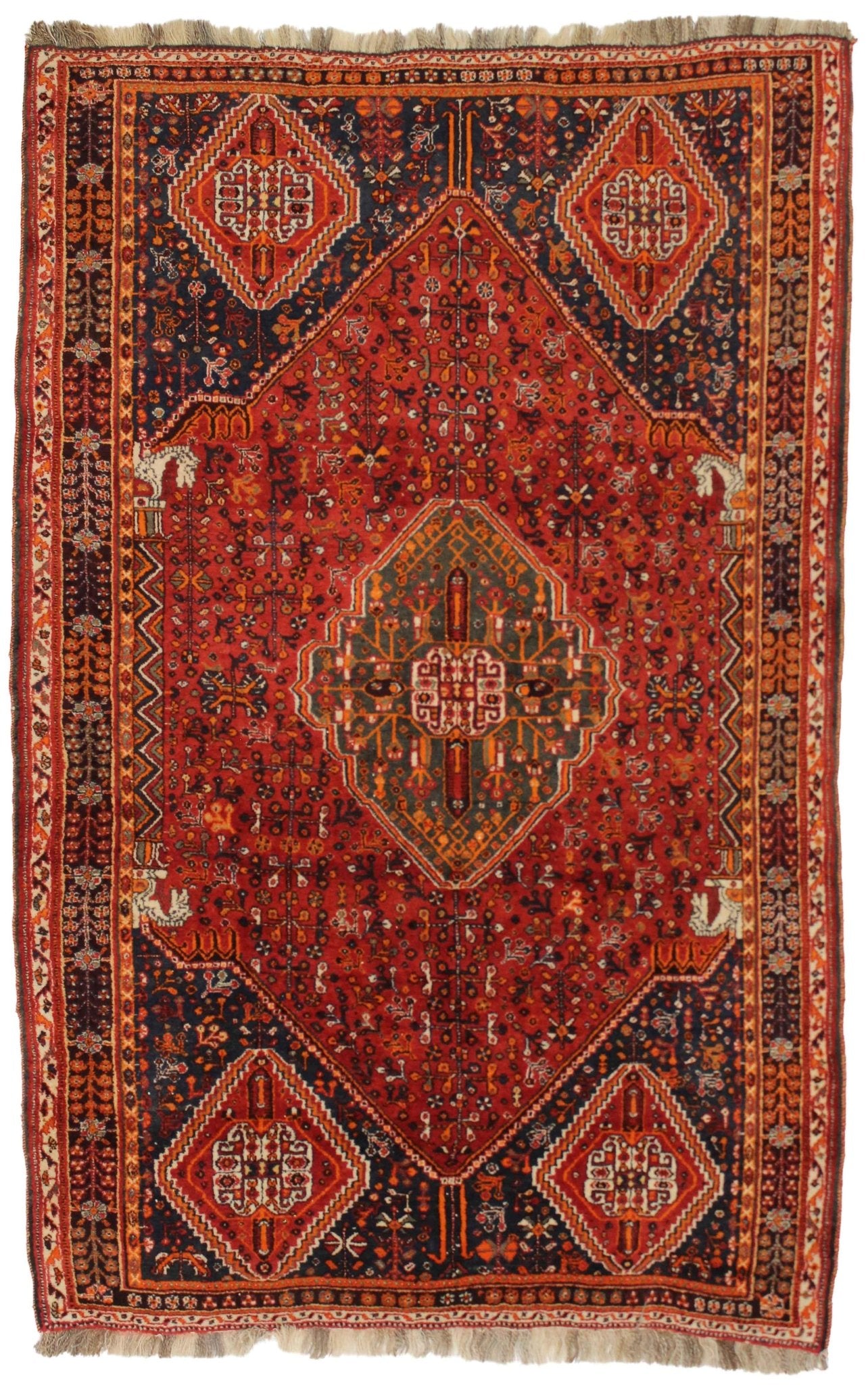 Canvello Hand Made Transitional Medallion Silkroad Shiraz Rug - 5'1'' X 8'0'' - Canvello