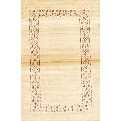 Canvello Hand - Spun Wool Gabbeh Modern Ivory Rug - 3'8" X 5'4" - Canvello