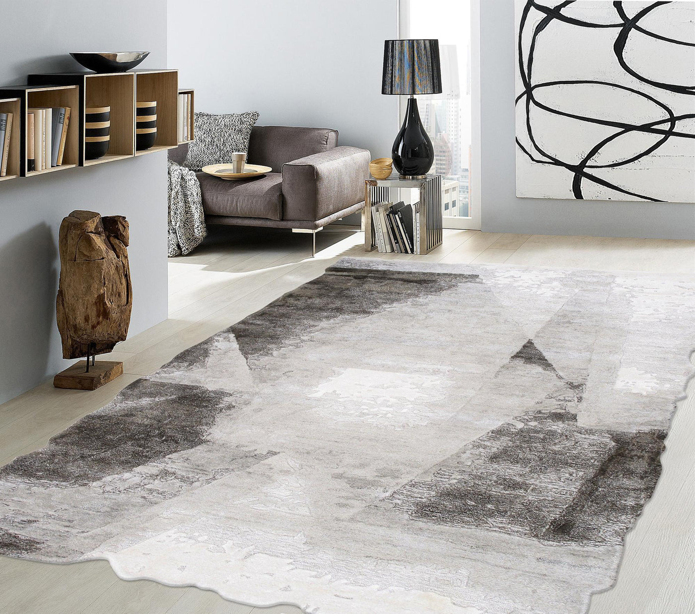 Canvello Astrid Collection Hand-Tufted Bsilk & Wool Brown Area Rug- 5' 1" X 7' 5" canvellollc