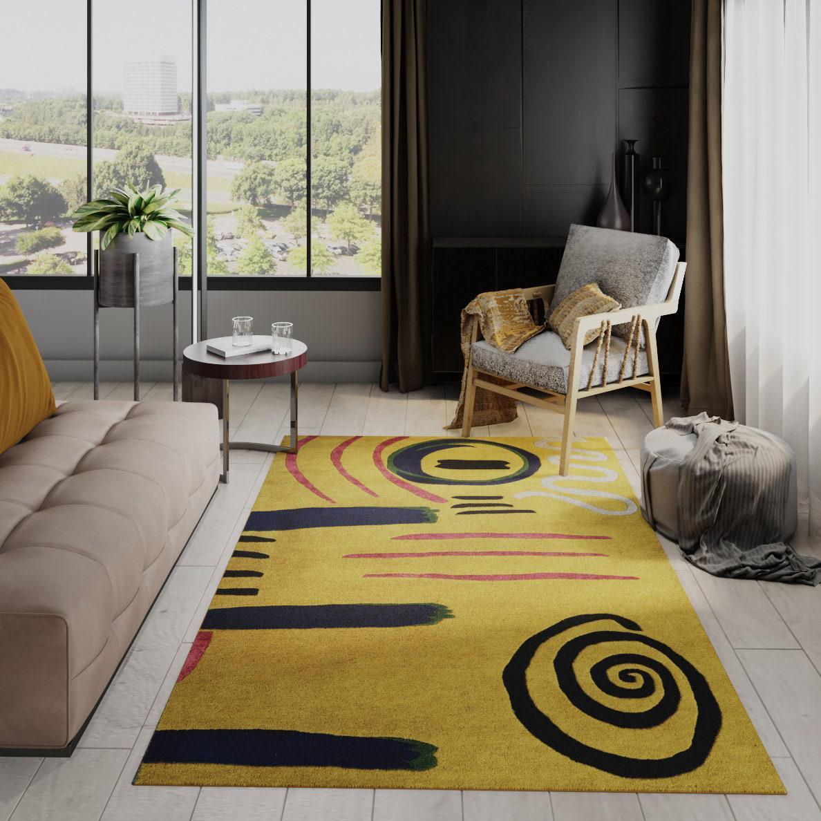 Hand Tufted Rug Hand Made Modern Area Rugs for Room Home Decor Carpet Rugs for Living Room Kids Decor Contemporary Abstract Design Yellow