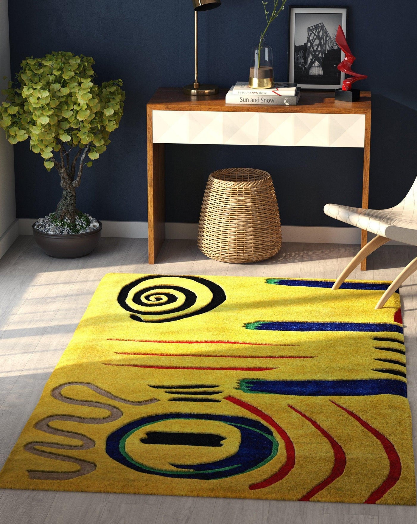 Hand Tufted Rug Hand Made Modern Area Rugs for Room Home Decor Carpet Rugs for Living Room Kids Decor Contemporary Abstract Design Yellow