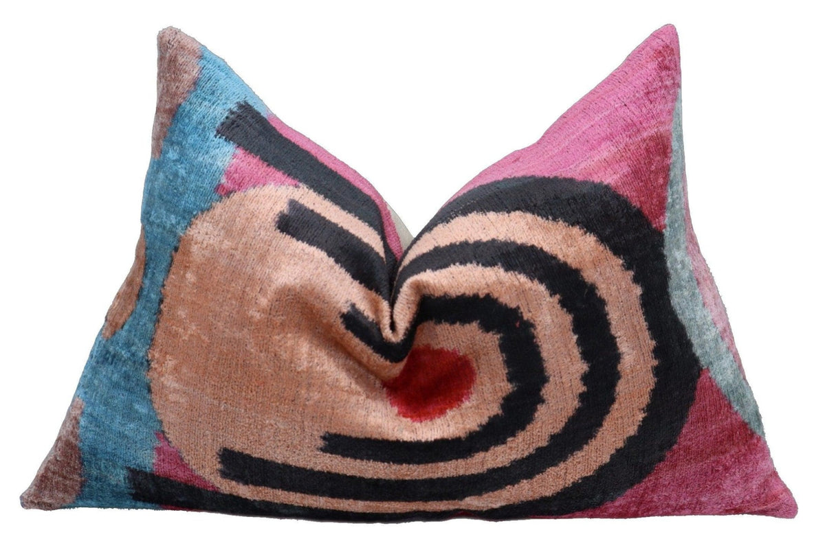 Canvello Handmade Abstract Beige and Blue Lumbar Throw Pillow - 16x24 in - Canvello