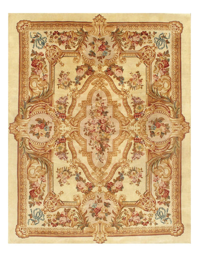 Canvello Handmade aIvory Chines Savonnerie Rug - 7'8 '' X 9'9''
