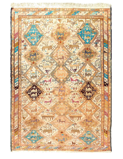 Canvello Handmade Antique Soumak Silk Rug - 6'3'' X 9'2''