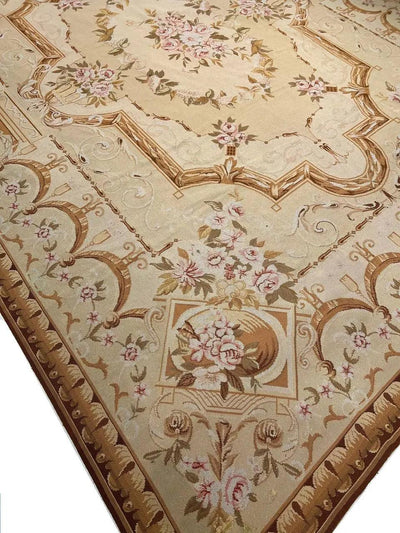 Canvello Handmade Beige Classic Aubusson Rug - 8'4" X 11'4" - Canvello