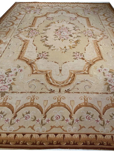 Canvello Handmade Beige Classic Aubusson Rug - 8'4" X 11'4" - Canvello