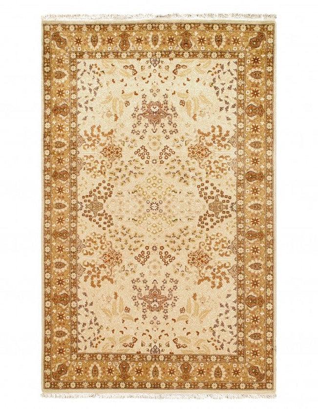 Canvello Handmade Beige fine Amritsar design Rug - 4'7'' X 7'6'' - Canvello