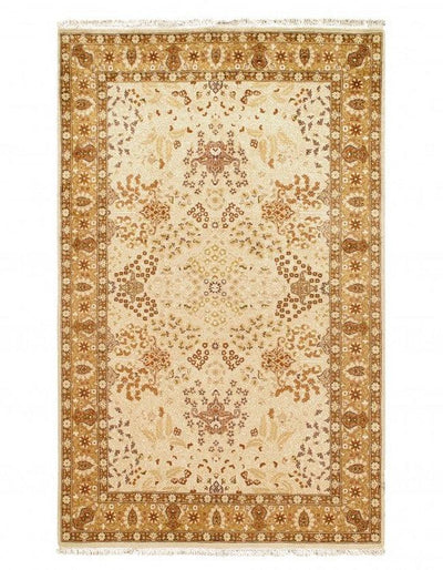 Canvello Handmade Beige fine Amritsar design Rug - 4'7'' X 7'6'' - Canvello