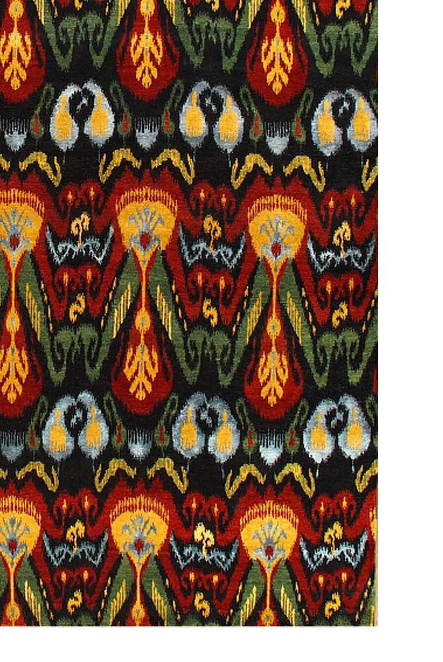 Canvello Handmade Black Multi Color IKAT Design Rug - 6' X 9' - Canvello