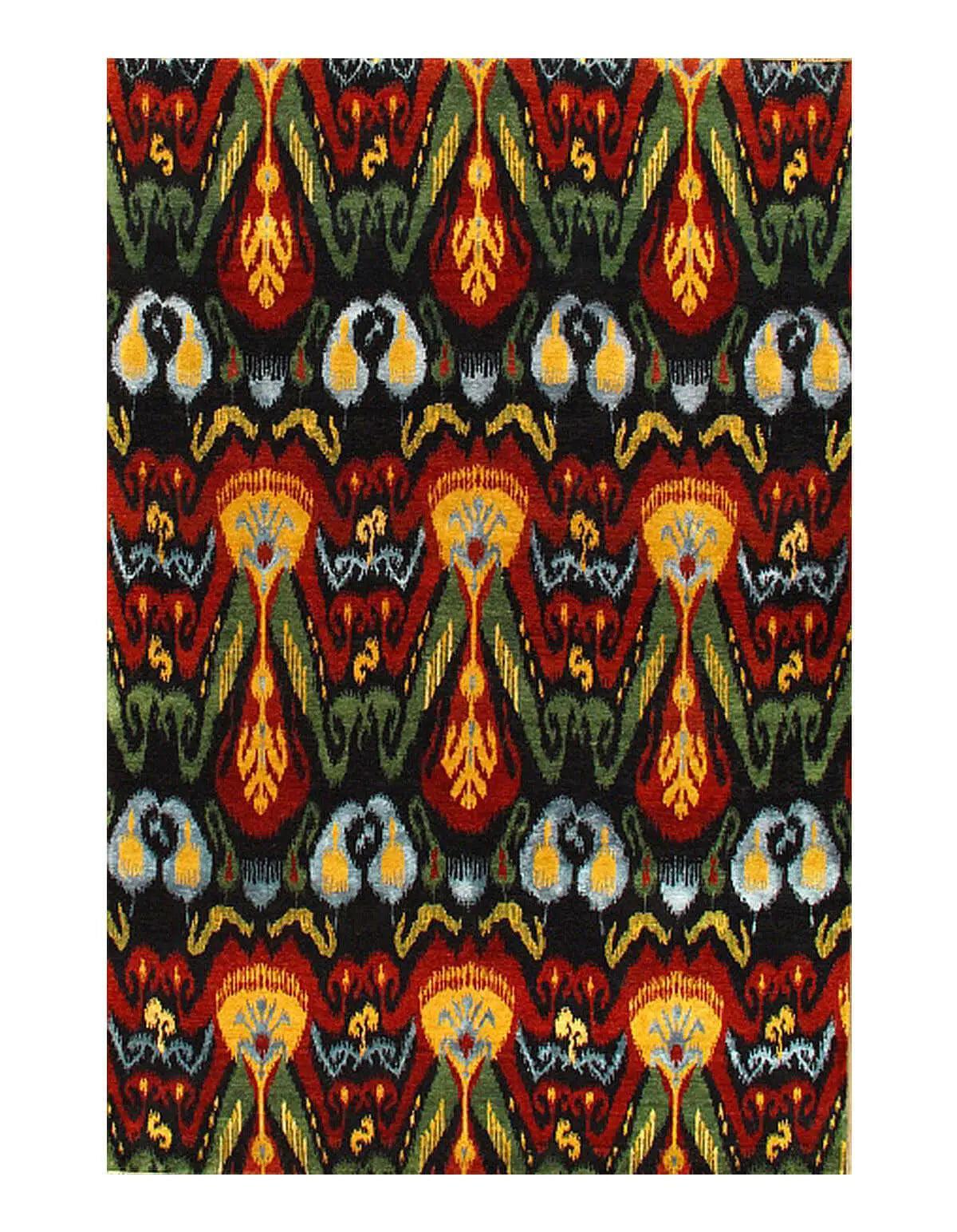 Canvello Handmade Black Multi Color IKAT Design Rug - 6' X 9'