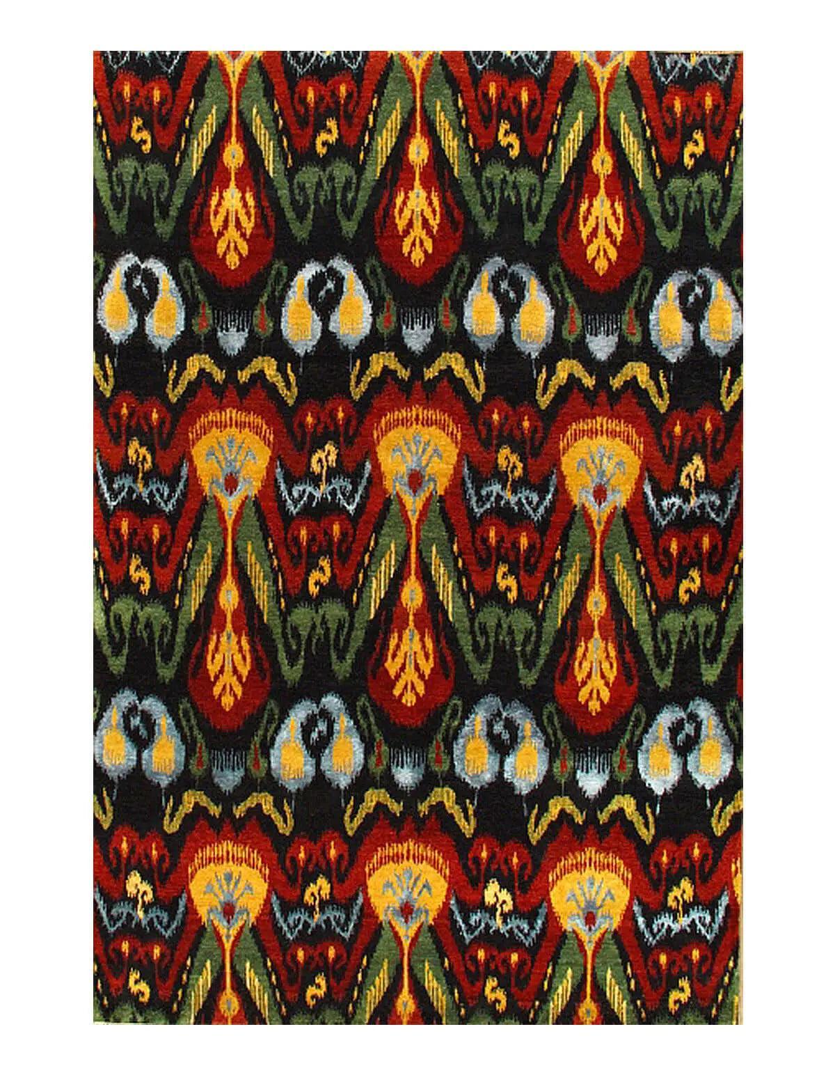 Canvello Handmade Black Multi Color IKAT Design Rug - 6' X 9' - Canvello