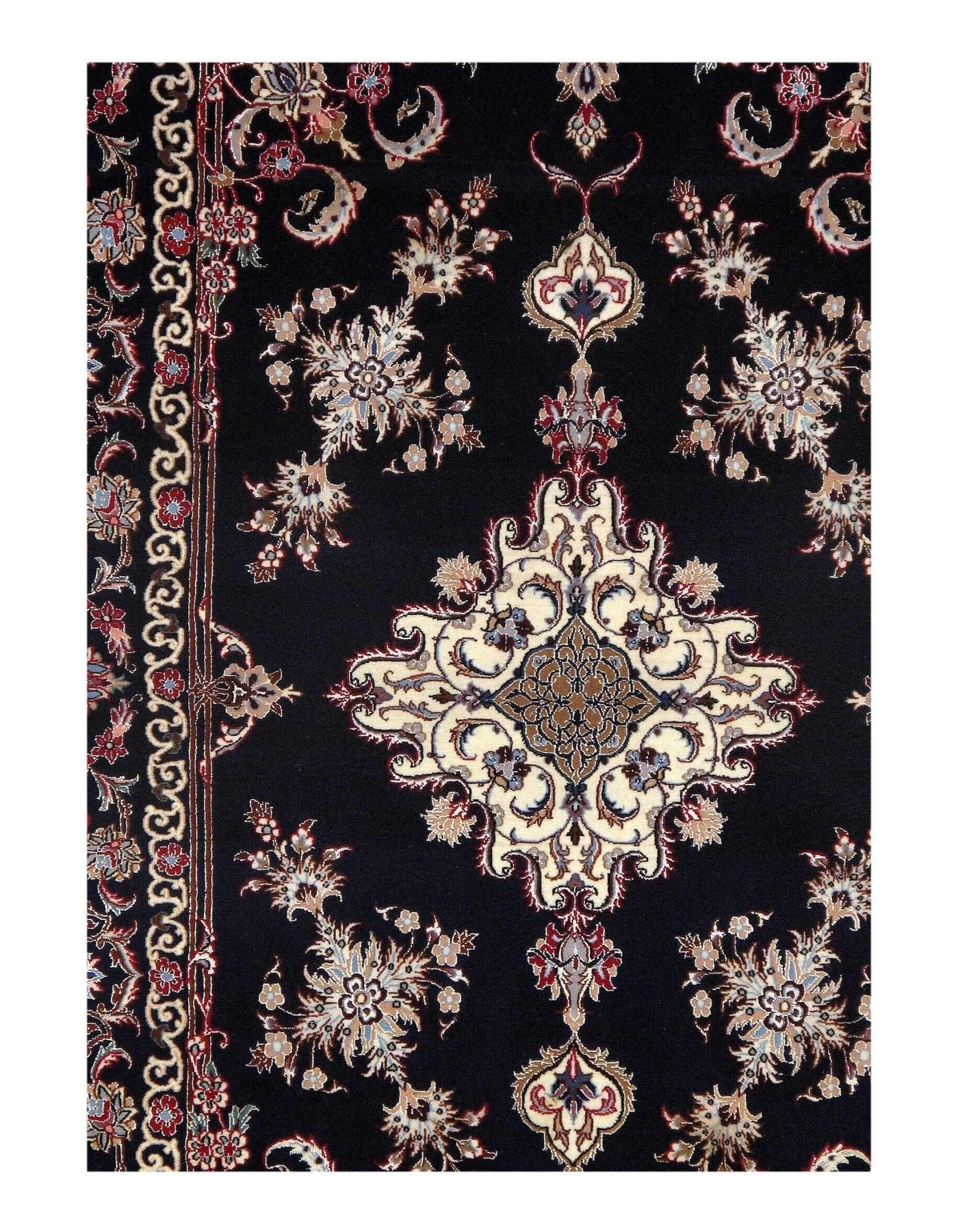 Canvello Handmade Black Silkroad Isfahan Rug - 3'5" x 5'5" - Canvello