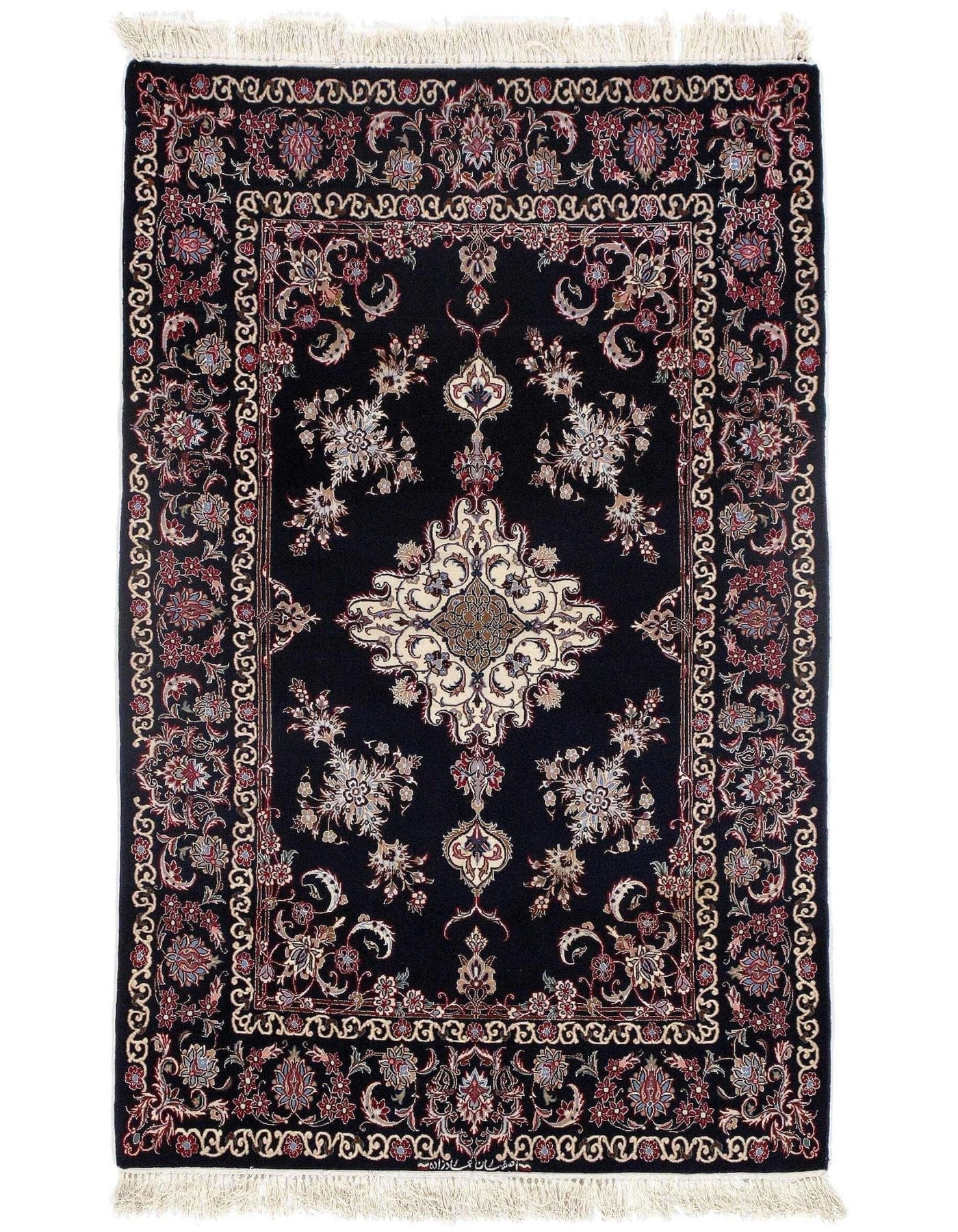 Canvello Handmade Black Silkroad Isfahan Rug - 3'5" x 5'5" - Canvello