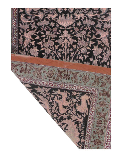 Canvello Handmade Black Persian Isfahan Silk & wool Rug - 2'8" X 4'