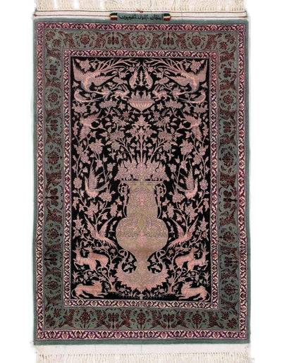 Canvello Handmade Black Silkroad Isfahan Silk & wool Rug - 2'8" X 4' - Canvello