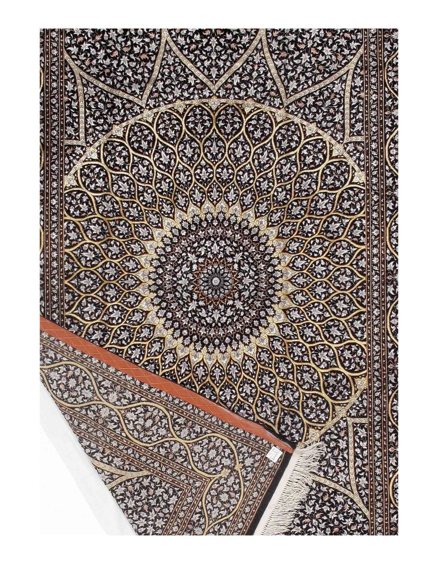 Canvello Handmade Black Persian Isfahan Wool & Silk Rug - 5' X 7'6"