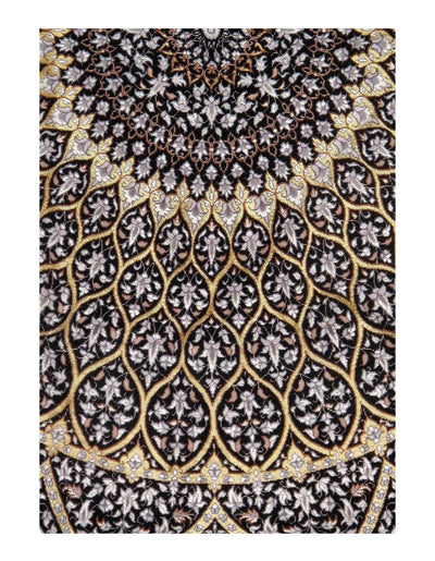 Canvello Handmade Black Silkroad Isfahan Wool & Silk Rug - 5' X 7'6" - Canvello