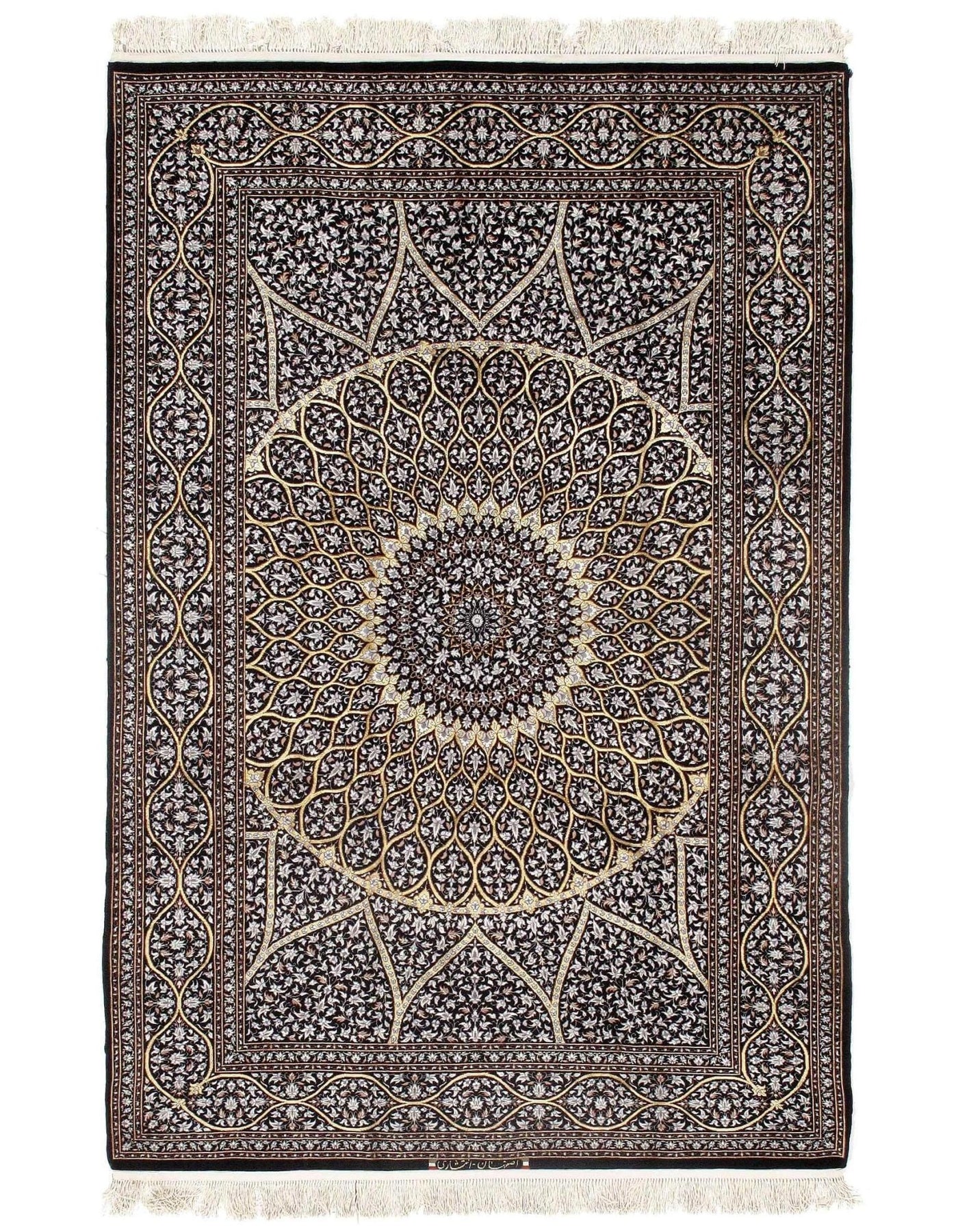 Canvello Handmade Black Silkroad Isfahan Wool & Silk Rug - 5' X 7'6" - Canvello