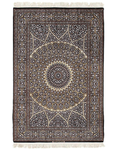 Canvello Handmade Black Silkroad Isfahan Wool & Silk Rug - 5' X 7'6" - Canvello