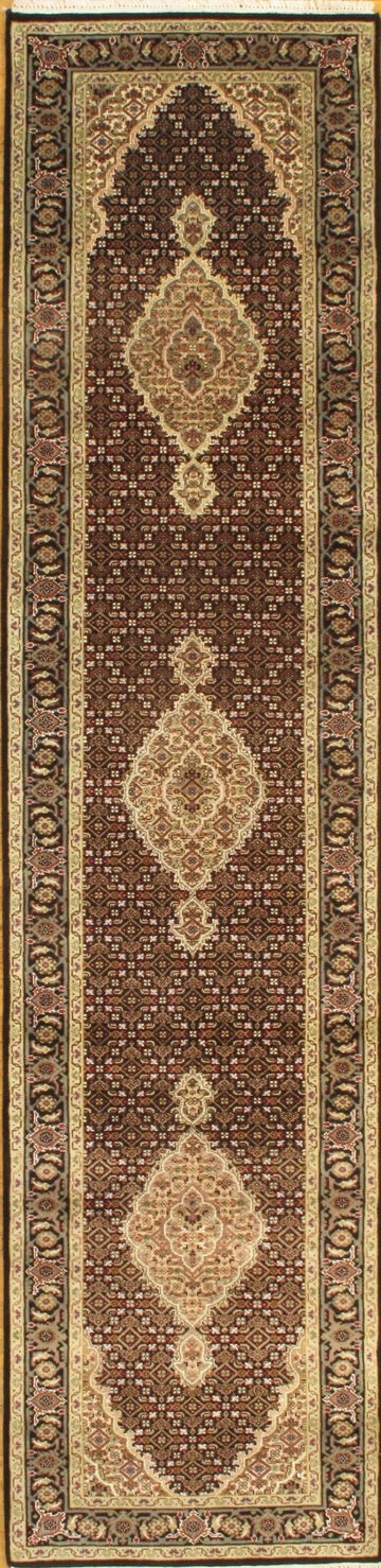Canvello Handmade Black Silkroad Tabriz Runner Design Runner - 2'9'' x 11'3"